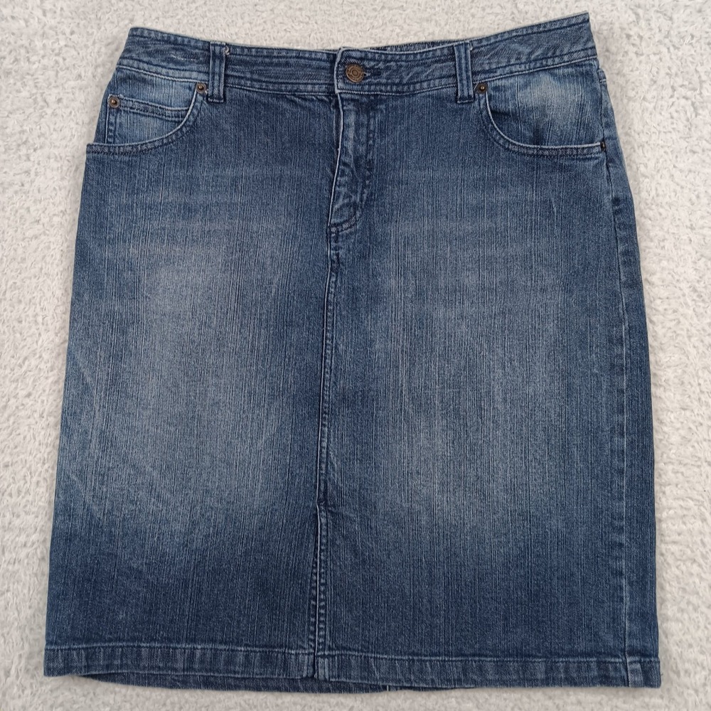 St. John's Bay Denim Skirt Women 12 Blue Stretch Medium Wash Knee Length